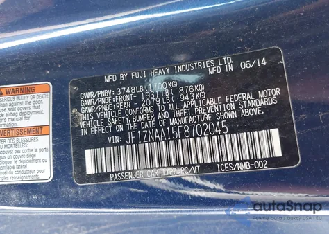 2015 Scion Fr-S z USA, uszkodzony, nr VIN JF1ZNAA15F8702045